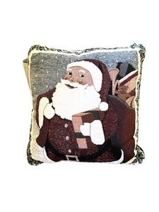 Christmas Santa Claus Gift Green Back Xmas Trees Decorative Throw Pillow 12"